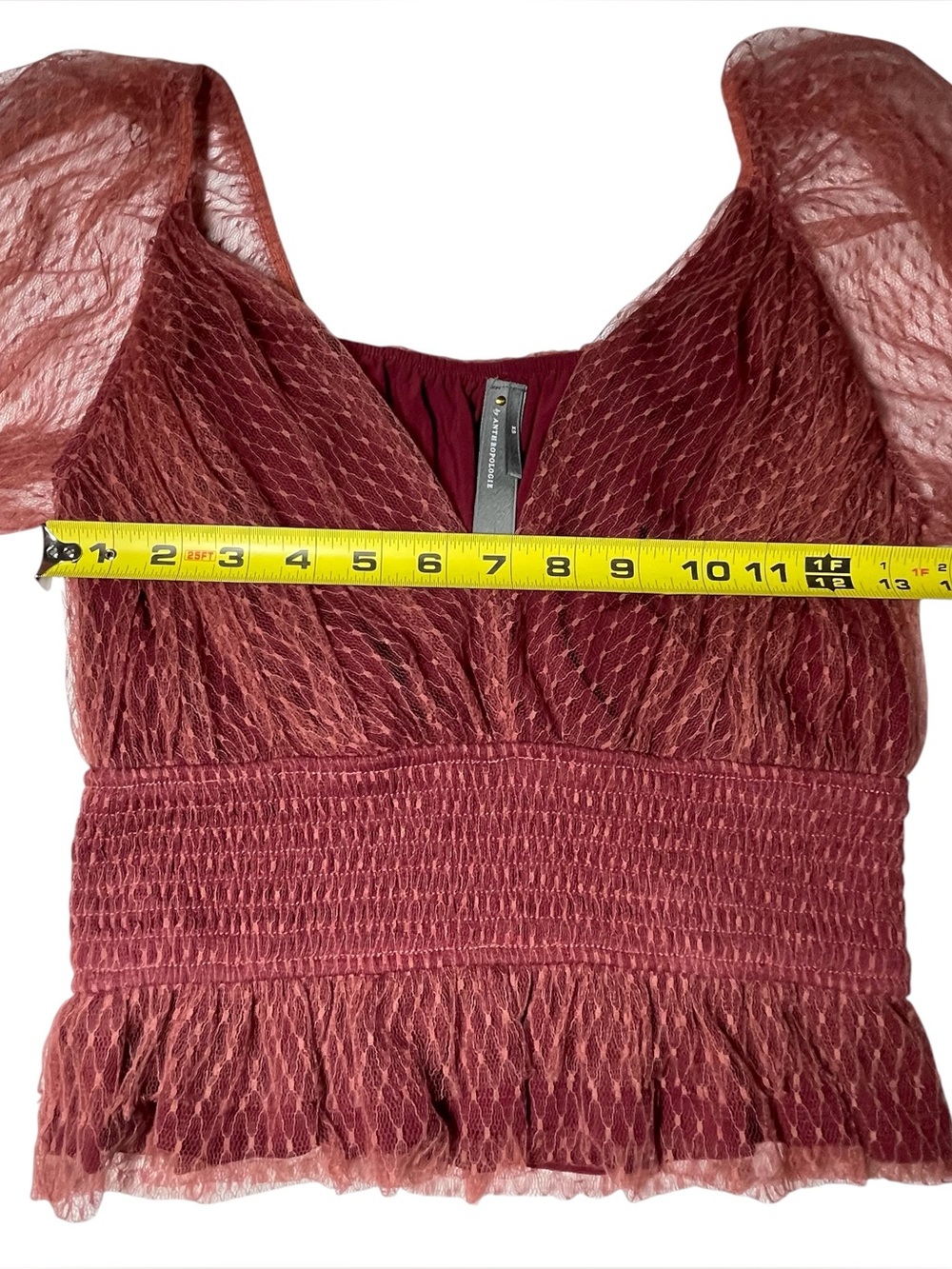 Anthropologie Wine Lace Smocked Top XS - Picture 7 of 10